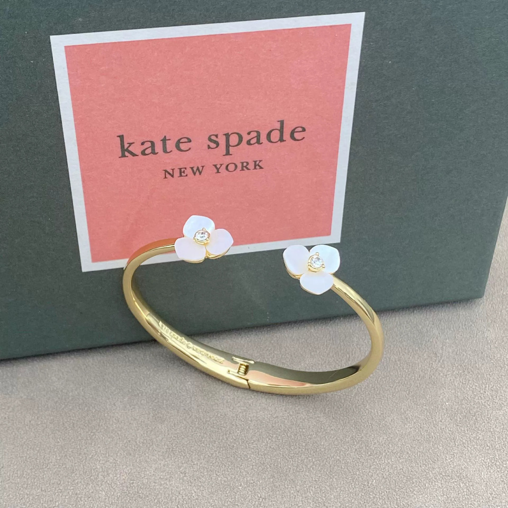 kate spade Textured Metal Natural Mother of Pearl Floral Open Cuff Bracelet